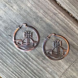 Vivienne Westwood Silver Orb Hoop Earrings 2 1/4"